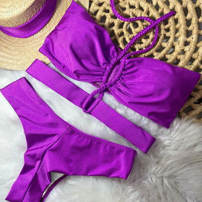 Two Pieces Bikini Set Crochet Swimsuit Women Sexy Swimwear Female Red Brazilian Biquini High Cut Bathing Suit Bodysuit Beachwear