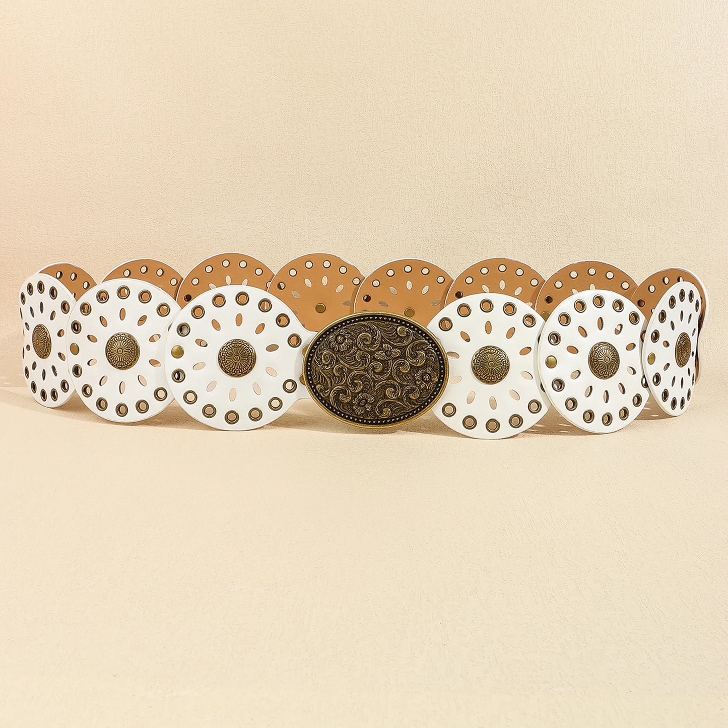 New rivet round piece ethnic style belt for women vintage with skirt pants waist cover Boho style patchwork belt