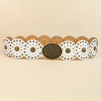 New rivet round piece ethnic style belt for women vintage with skirt pants waist cover Boho style patchwork belt