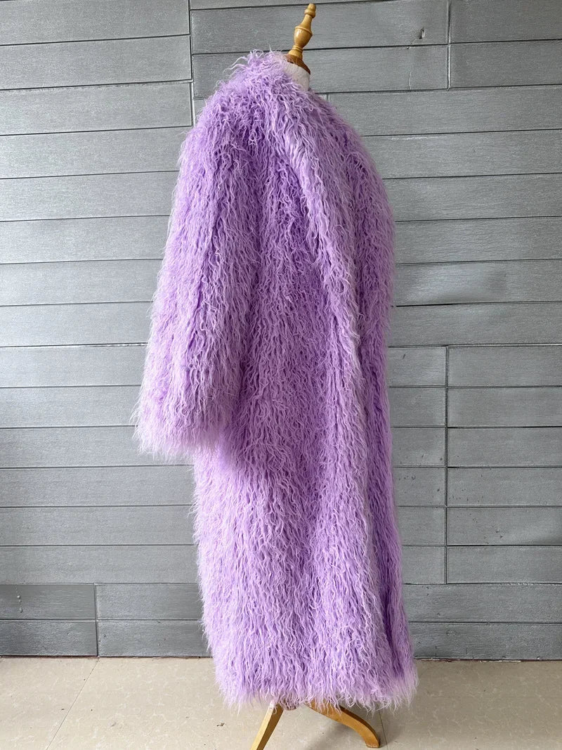Women Faux Sheep Fur Long Coat Cardigan Thermal Loose Maxi Jackets Plush Coats Female Jacket Autumn Winter Furry Outerwear