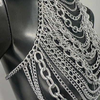 New Variety Of Body Chain Temperament White Pearl Suspender Silver Chain Top Metal Layered Fashionable Women's Clothing