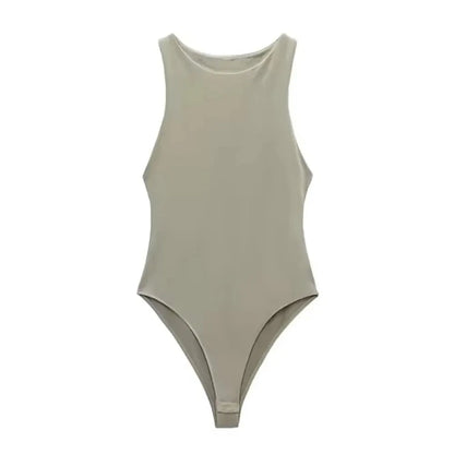 TRZA Women Fashion With Halter Neck Skinny Bodysuit Sexy Sleeveless Snap-button Female Playsuits Mujer