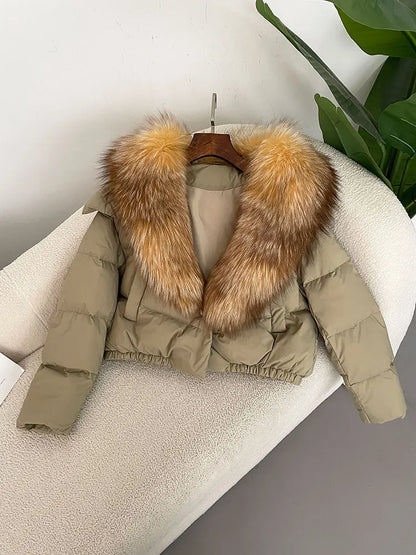 OFTBUY 2025 Big Natural Real Fox Fur Coat Women Autumn Winter Female 90% White Duck Down Jacket Feather Short  Coat Thick Warm