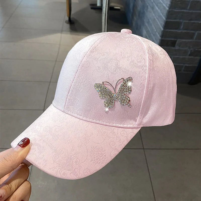 Ladies Summer New Versatile Cap Rhinestone Butterfly Sweat Absorbing Sunscreen Sun Hat Fashion Versatile Baseball Cap Breathable