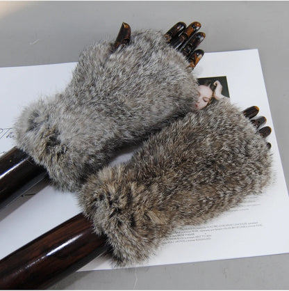 New Arrival Women Knit Fur Mitten Girls 100% Real Genuine Knitted Rex Rabbit Fur Mittens Winter Warm Real Fur Fingerless Gloves