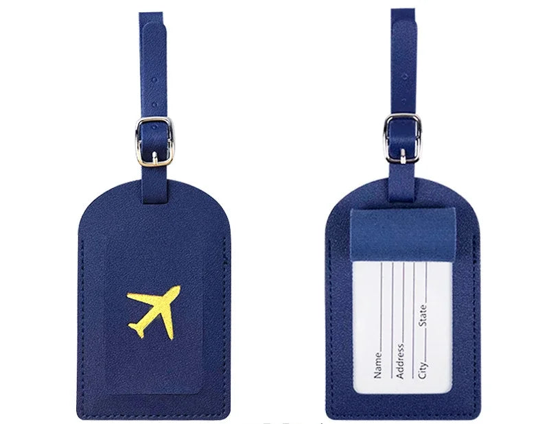 Men Women PU Leather Cute Luggage Tag Suitcase Address Label Baggage Boarding Bag Tag Name ID Address Holder Travel Accessorie