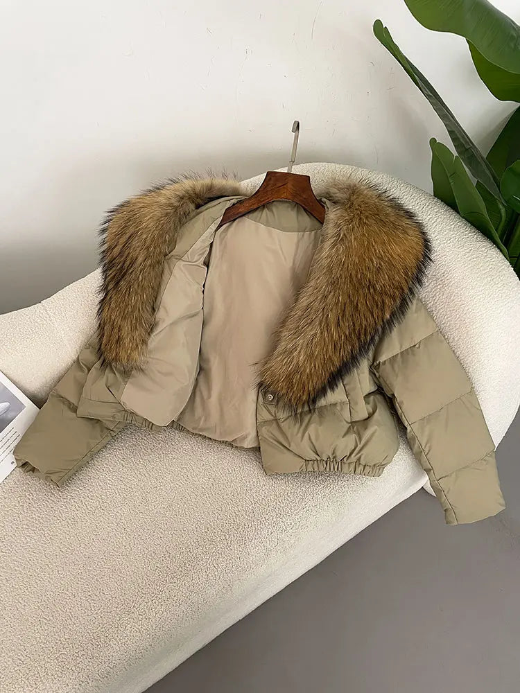 OFTBUY 2025 Big Natural Real Fox Fur Coat Women Autumn Winter Female 90% White Duck Down Jacket Feather Short  Coat Thick Warm