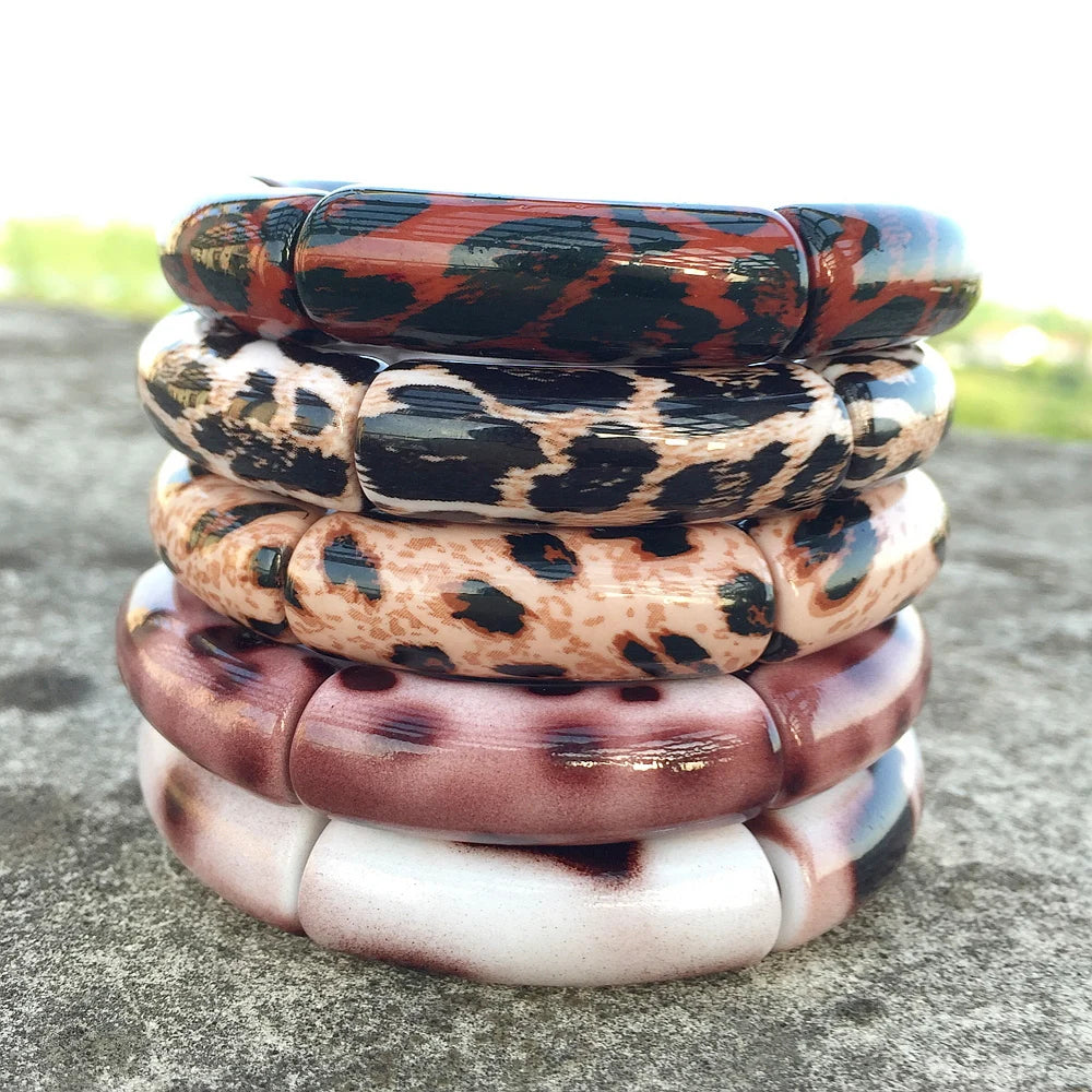 FishSheep Vintage Leopard Print Acrylic Stackable Bracelets Bangles for Women Resin Stretchy Bracelet 2023 Fashion Jewelry Gift
