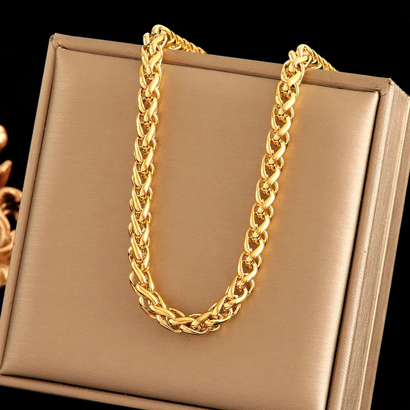 EILIECK 316L Stainless Steel Gold Silver Color Thick Chain Necklace For Women Fashion Cuban Neck Chain Waterproof Jewelry Gift