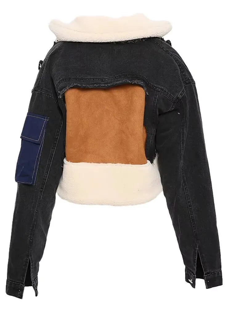 DEAT Leisure Full Sleeve Wool Liner Wde Waisted Turn Down Collar Women Slim Patchwork Woolen Coat 2024 Autumn Autumn New TD659