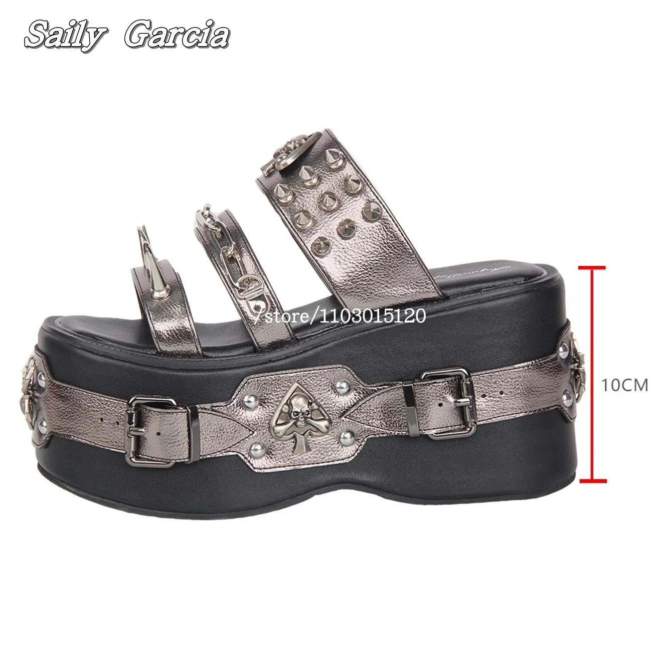 Punk Style Metal Rivet Thick Sole 10CM Heel Slippers Open Toe Size 34-47 Original Customization Y2K Slides Silver Hollow Sandals