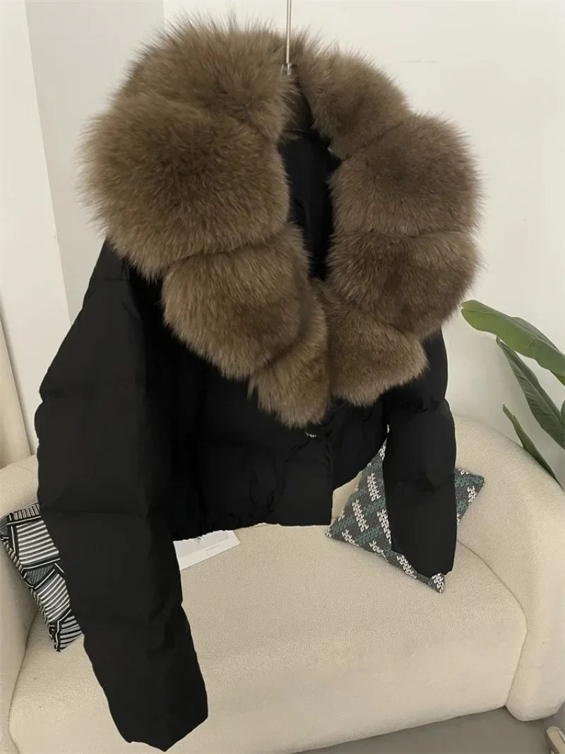 OFTBUY 2025 Big Natural Real Fox Fur Coat Women Autumn Winter Female 90% White Duck Down Jacket Feather Short  Coat Thick Warm