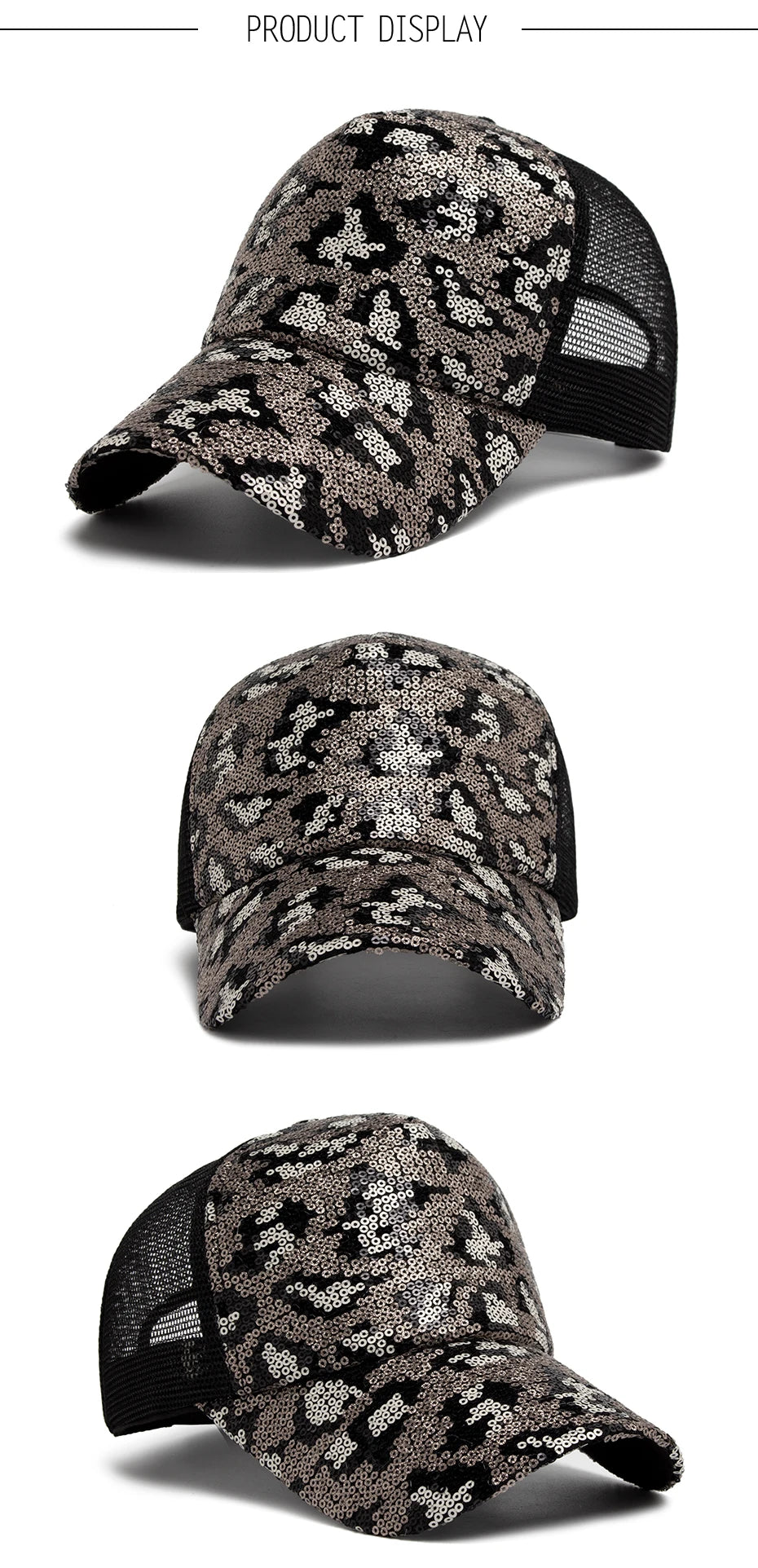 CNTANG New Women's Baseball Cap Summer Mesh Hat Fashion Leopard Spangle Design Hats For Woman Outdoors Sun Visor Adjustable