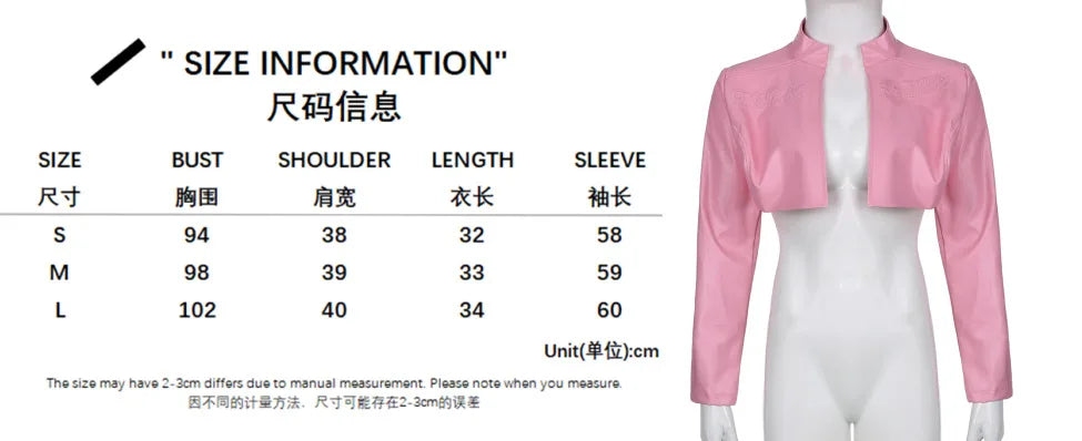FAGADOER Y2k Punk Gothic Leather Jacket Women Cropped Lapel Letter Embroidery Moto Jackets Coat Short Female Streetwear New