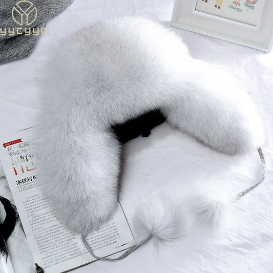 2025 100% Real Fox Fur Hats Women's Russian Ushanka Aviator Trapper Snow Skiing Hat Caps Earflap Winter Raccoon Fur Bomber Hat
