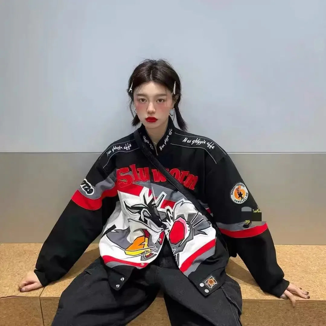 Cross-border Cartoon Embroidery Baseball Jacket For Men Women Casual Loose Fit Hip Hop Top Spring Autumn Letter Couple Jacket