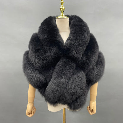 JANEFUR Real Fox Fur Shawl Poncho Women 2023 Luxury Elegant Wedding Bridal Formal Party Warm Winter Natural Fur Cape Coat