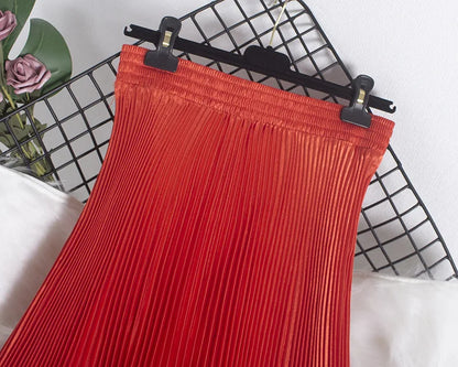 Women's Fashion Pleated Mermaid Long Skirt Korean Style Casual High Waist Satin Flowy Skirts Shiny 19 Colors 2024 Spring SK500