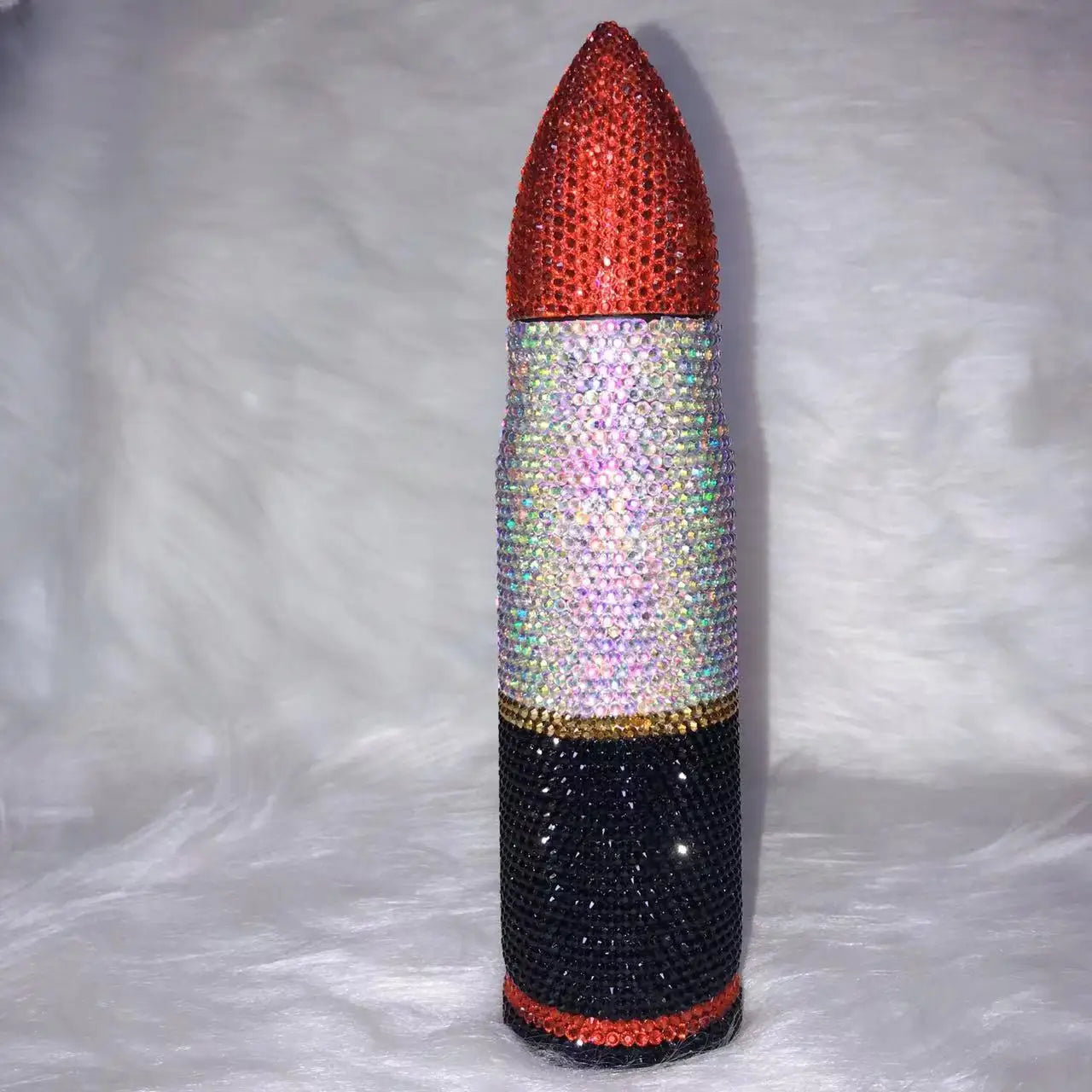 Bling Lipstick Tumbler Customize Name Logo Rhinestone Thermos Cup 17oz Lipstick Shape Stainless Steel Water Bottle Coffee Mugs