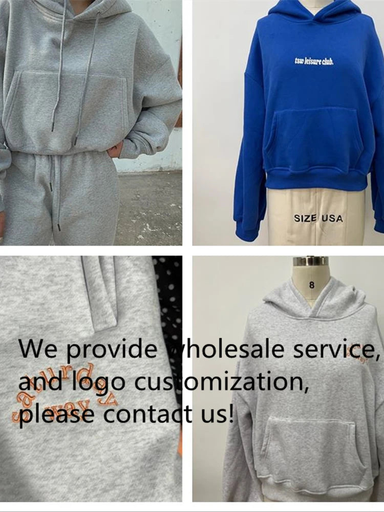 Casual New Fashion Hoodies Suit Women Winter Spring Solid Tracksuit Two Pieces Set Sports Pullover Sweatpants Sweatshirt Mujer