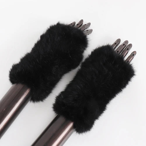 New Style Fashion 100% Genuine Rex Rabbit Fur Lady Gloves Women Winter Keep Warm Real Fur Glove Elastic Knit Outdoor Fur Mittens