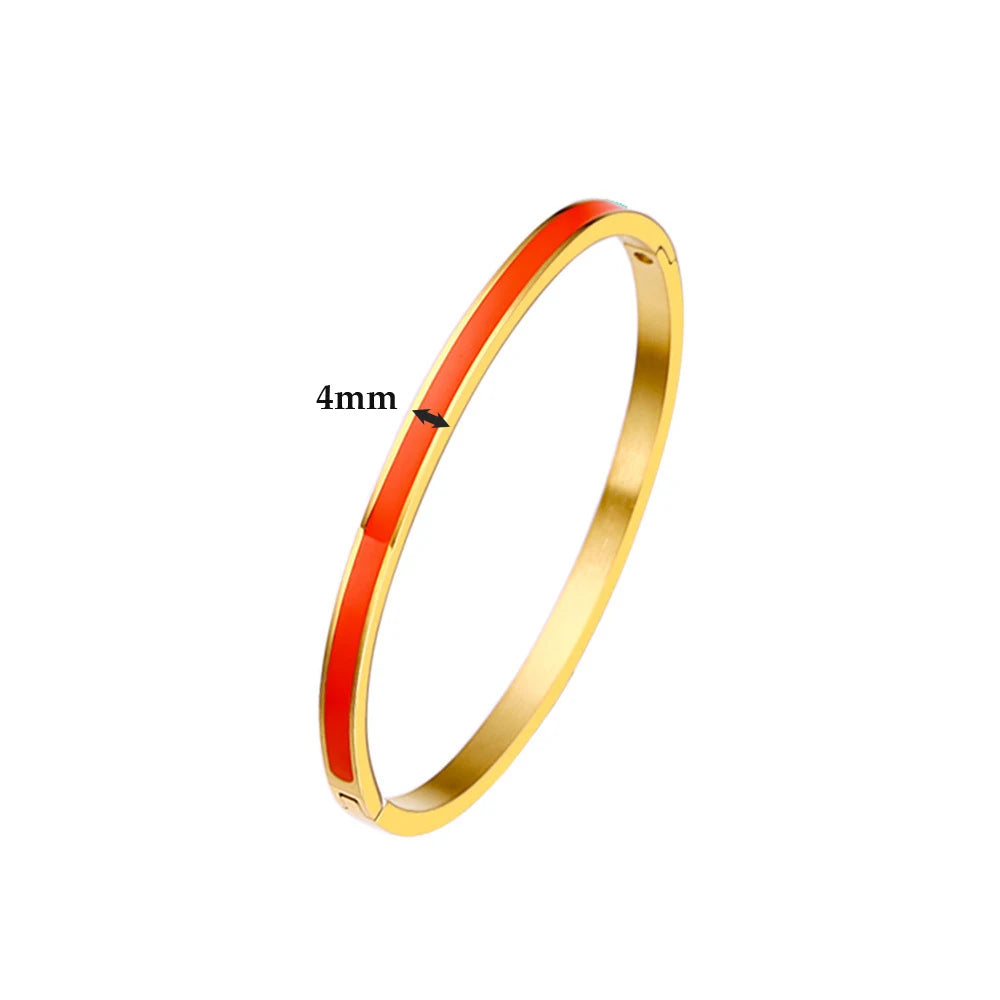CARLIDANA Luxury Colorful Orange Enamel Bangles Bracelets for Women Party Gift Fashion Bangles Original Stainless Steel Jewelry