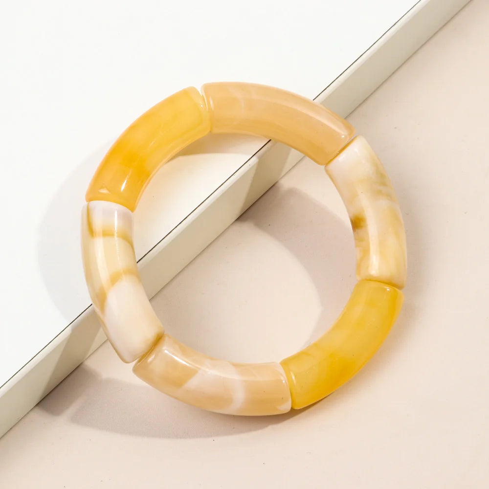 FishSheep Trendy Acrylic Stacked Bamboo Beads Bangles Bracelets for Women Bohemian Resin Elastic Beaded Bracelets Set Jewelry