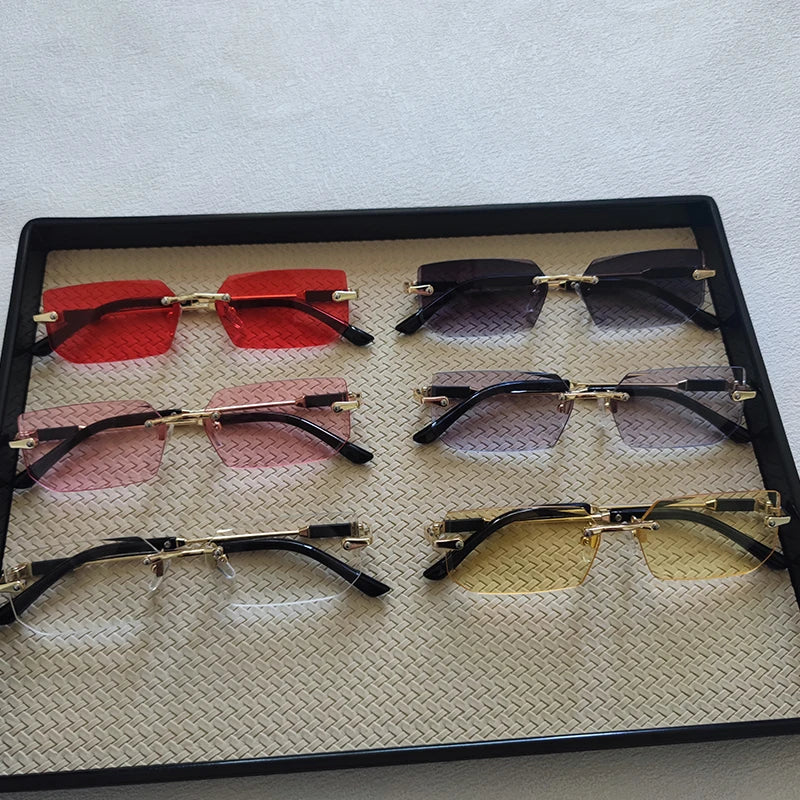6pcs/Set Fashion Rectangle Rimless Women Sunglasses Trendy Small Square Sun Glasses For Female Outdoor Accessory Shades Eyewear