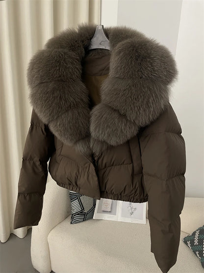 OFTBUY 2025 Big Natural Real Fox Fur Coat Women Autumn Winter Female 90% White Duck Down Jacket Feather Short  Coat Thick Warm