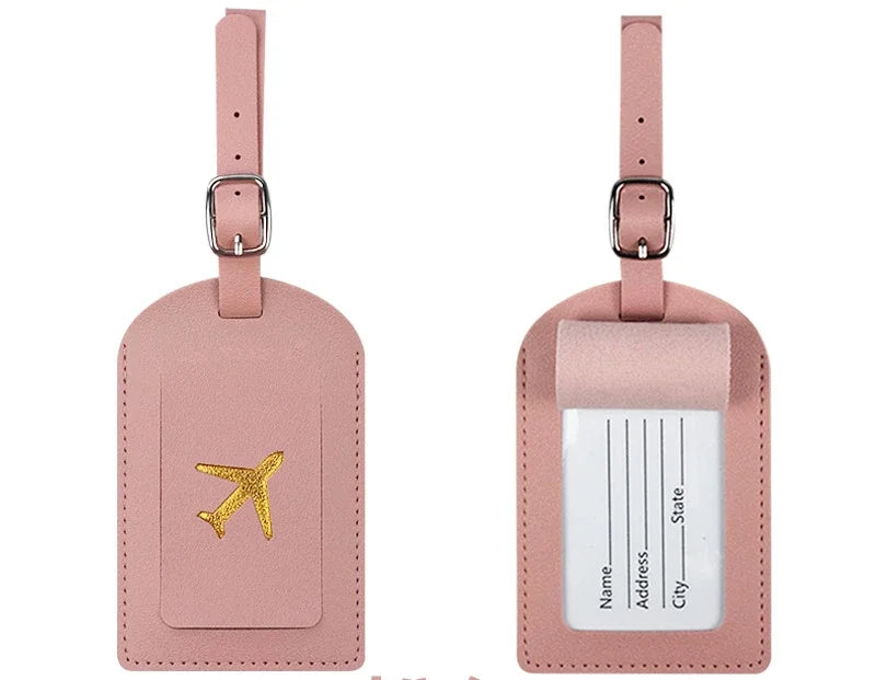 Men Women PU Leather Cute Luggage Tag Suitcase Address Label Baggage Boarding Bag Tag Name ID Address Holder Travel Accessorie