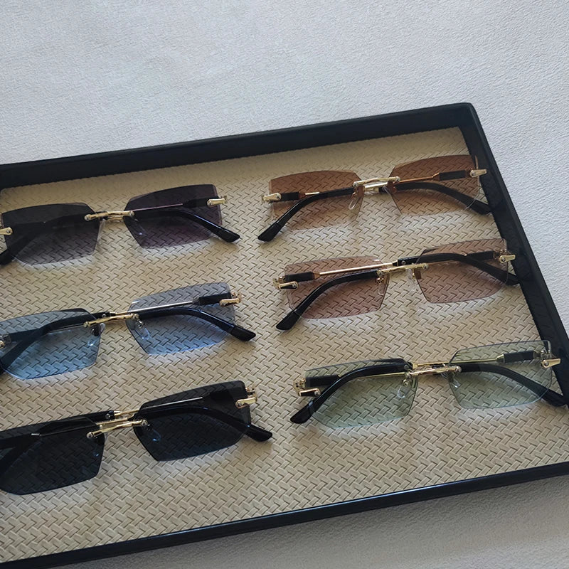 6pcs/Set Fashion Rectangle Rimless Women Sunglasses Trendy Small Square Sun Glasses For Female Outdoor Accessory Shades Eyewear