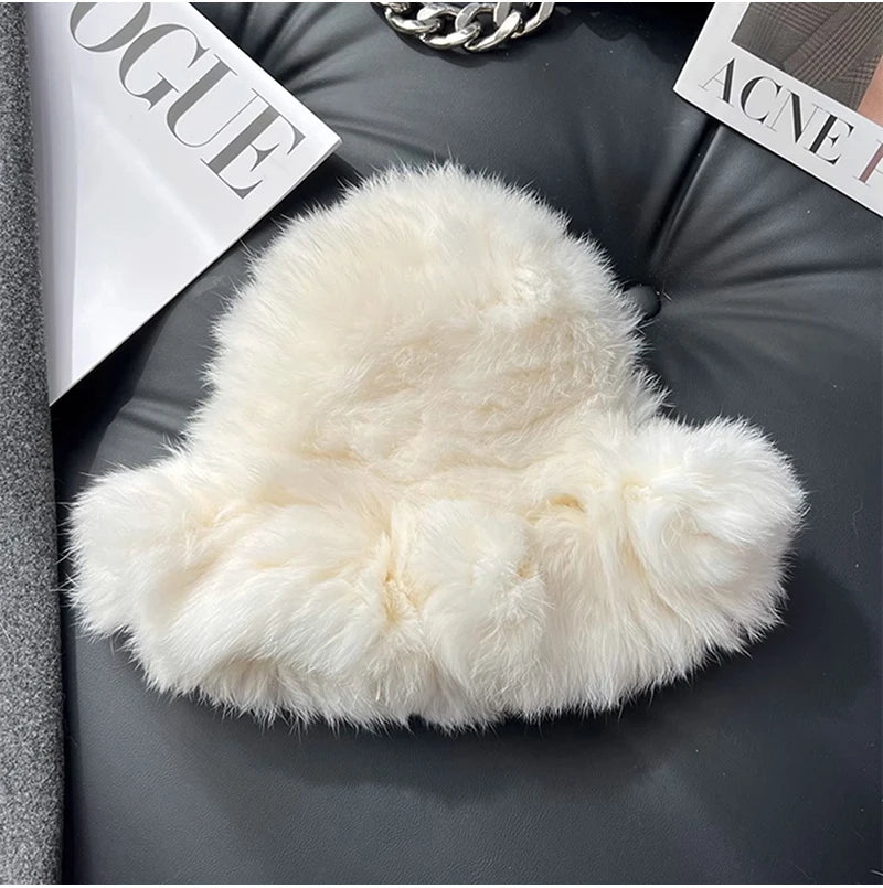 New Real Rabbit Fur Fisherman's Hat For Women Winter Warm Rabbit Fur Caps Soft Natural Rabbit Fur Hats Female Fashion Fur Cap
