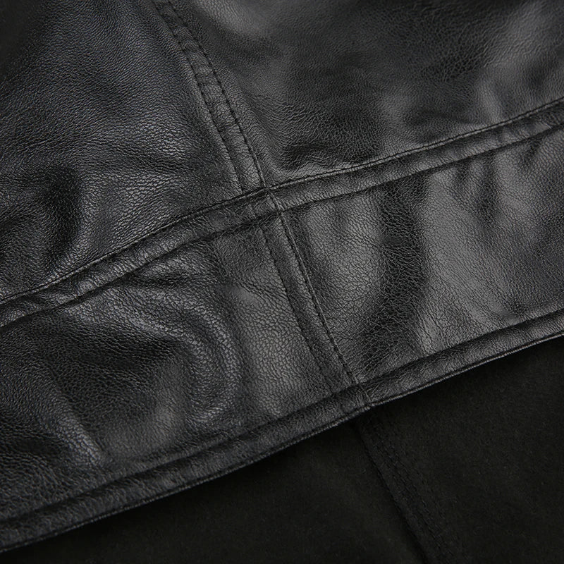 BIIKPIIK Fashion Streetwear Leather Jacket Punk Gothic Black Hooded Coat For Women Full Sleeve All-match Hot Outfit Club Vintage