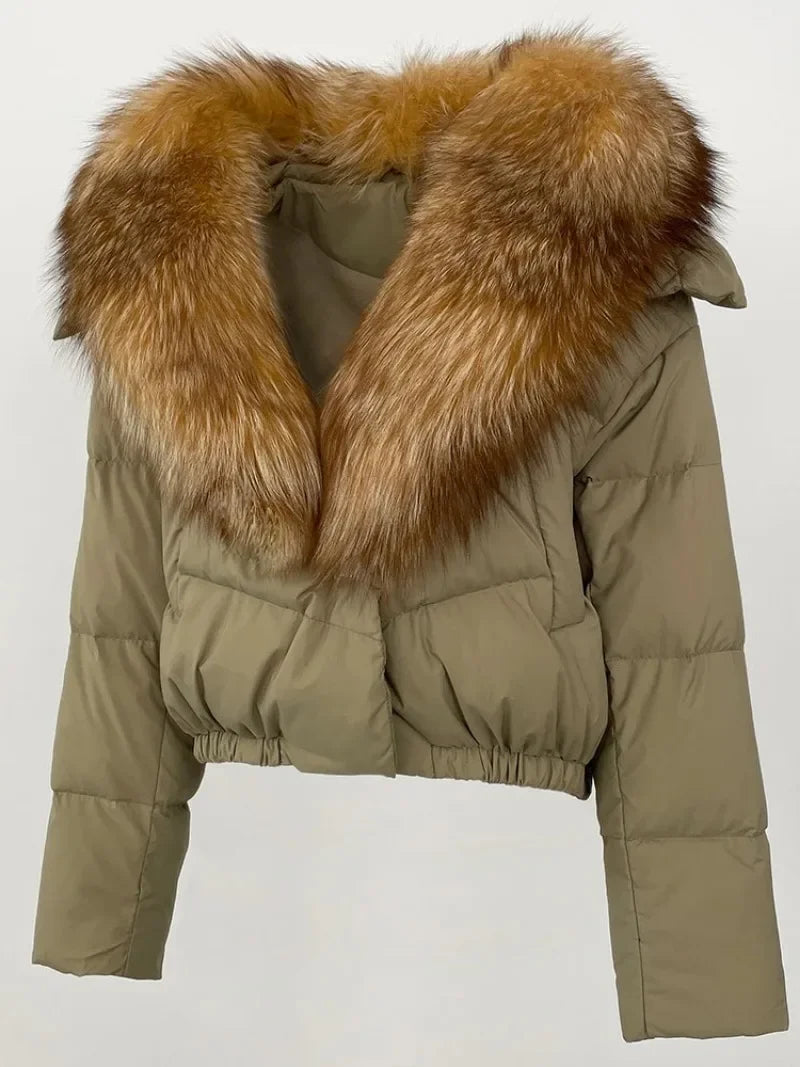 OFTBUY 2025 Big Natural Real Fox Fur Coat Women Autumn Winter Female 90% White Duck Down Jacket Feather Short  Coat Thick Warm