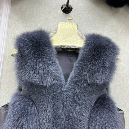 2024 New Autumn Winter Warm Women's Coat Natural Real Fox Fur Vest Thick Mid Length Waistcoat Luxury Female Jacket Streetwear
