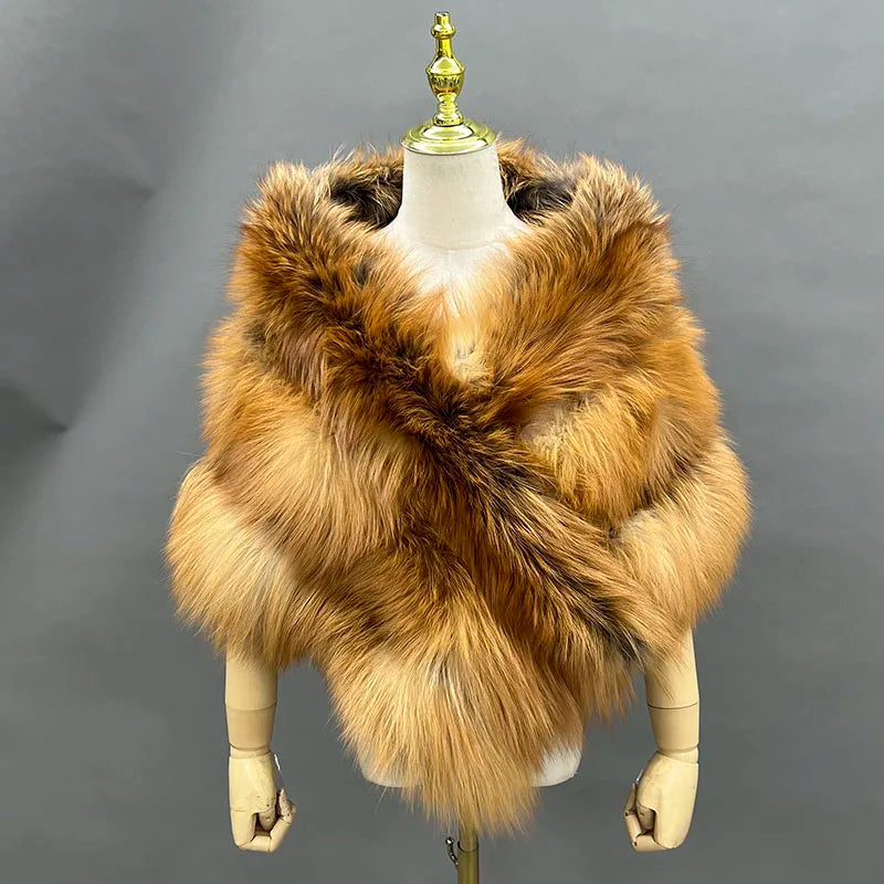 JANEFUR Real Fox Fur Shawl Poncho Women 2023 Luxury Elegant Wedding Bridal Formal Party Warm Winter Natural Fur Cape Coat