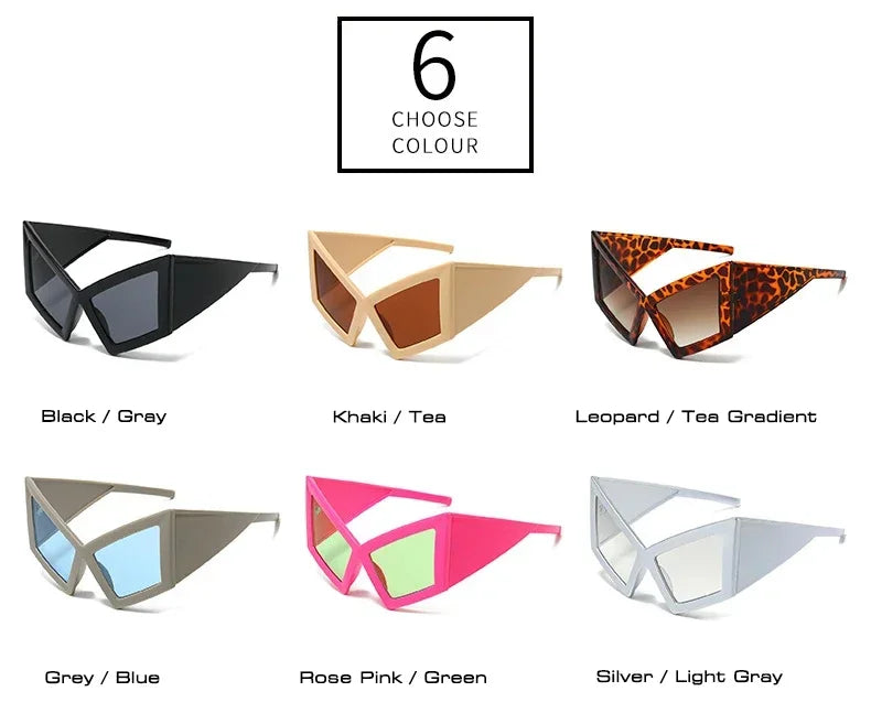 JNPCXI Fashion Oversized Cat Eye Sunglasses Women Red Shades UV400 Retro Gradient Men Wide Legs Sun Glasses