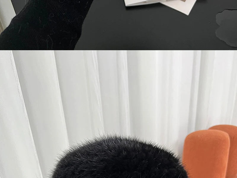 New Genuine Real Natural Knitted Mink Fur Hat Cap Luxury Women Handmade Knit Fashion Winter Headwear Warm Real Fox Fur Beanies