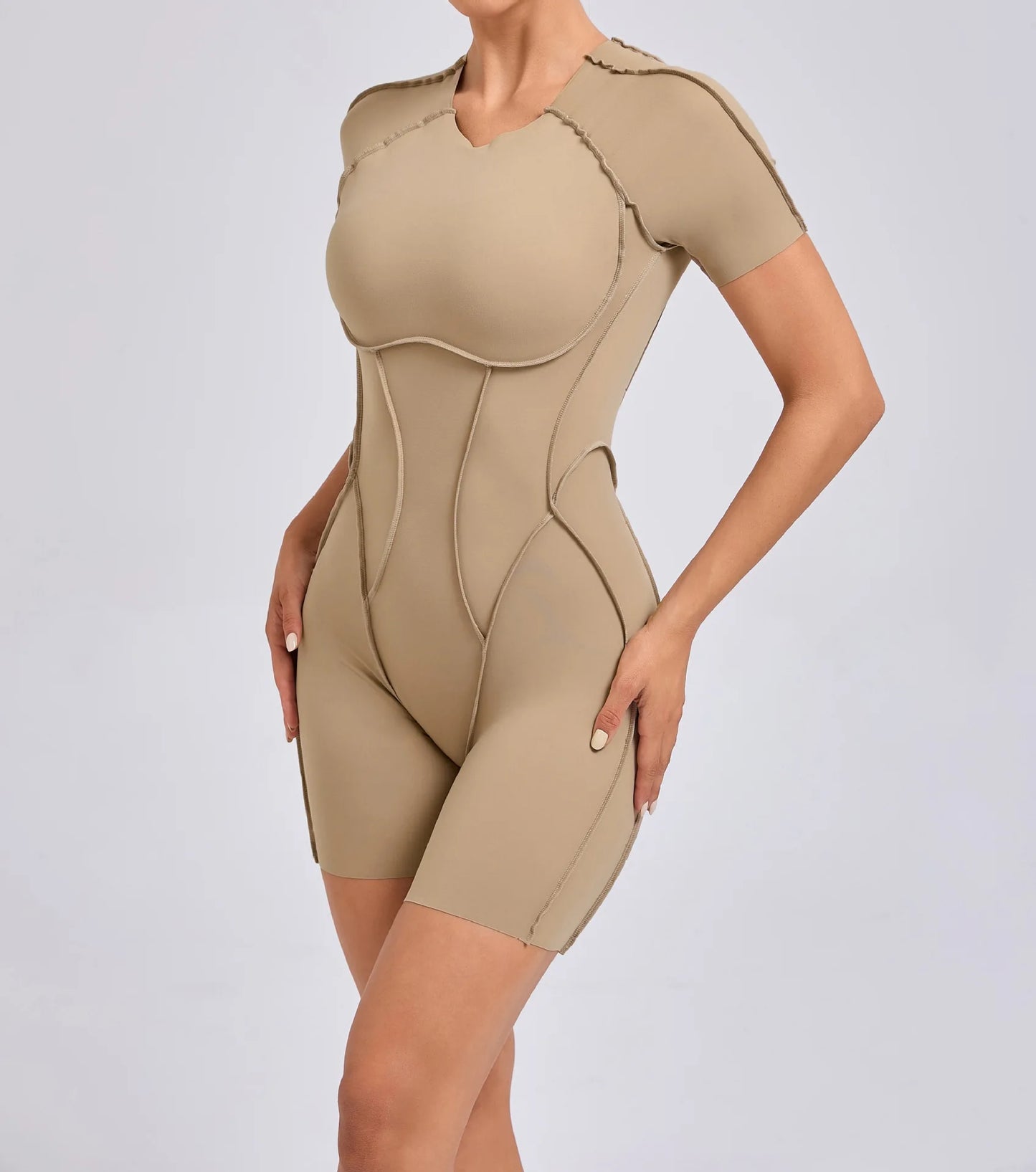 Customized LOGO women's three-dimensional aesthetic sports one-piece yoga clothes tight short-sleeved hollow back onesie