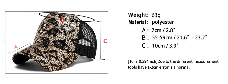 CNTANG New Women's Baseball Cap Summer Mesh Hat Fashion Leopard Spangle Design Hats For Woman Outdoors Sun Visor Adjustable