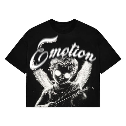 New Summer Letter Rhinestone Short Sleeve Black Mens Tshirts Streetwear Cotton Loose Round Neck Top Tees Oversized Unisex Tshirt