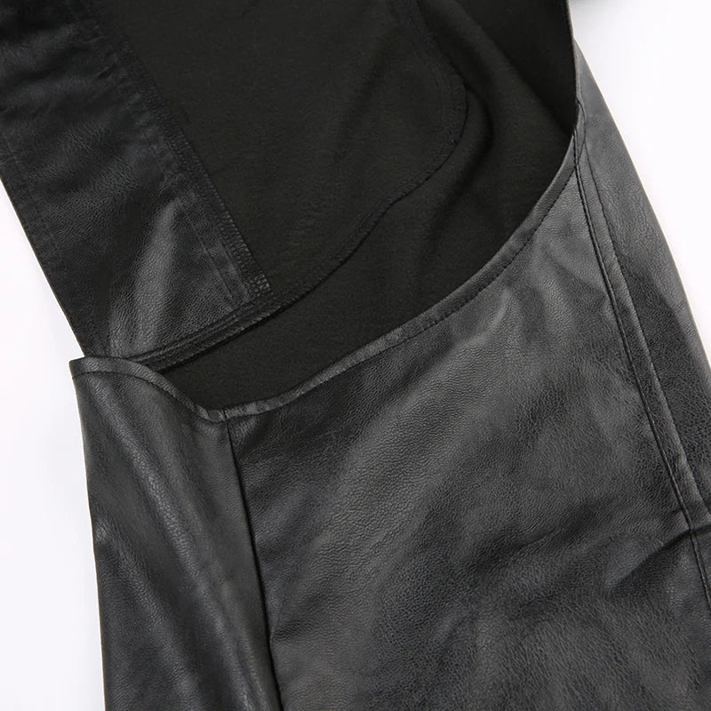 BIIKPIIK Fashion Streetwear Leather Jacket Punk Gothic Black Hooded Coat For Women Full Sleeve All-match Hot Outfit Club Vintage