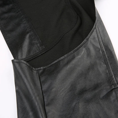 BIIKPIIK Fashion Streetwear Leather Jacket Punk Gothic Black Hooded Coat For Women Full Sleeve All-match Hot Outfit Club Vintage