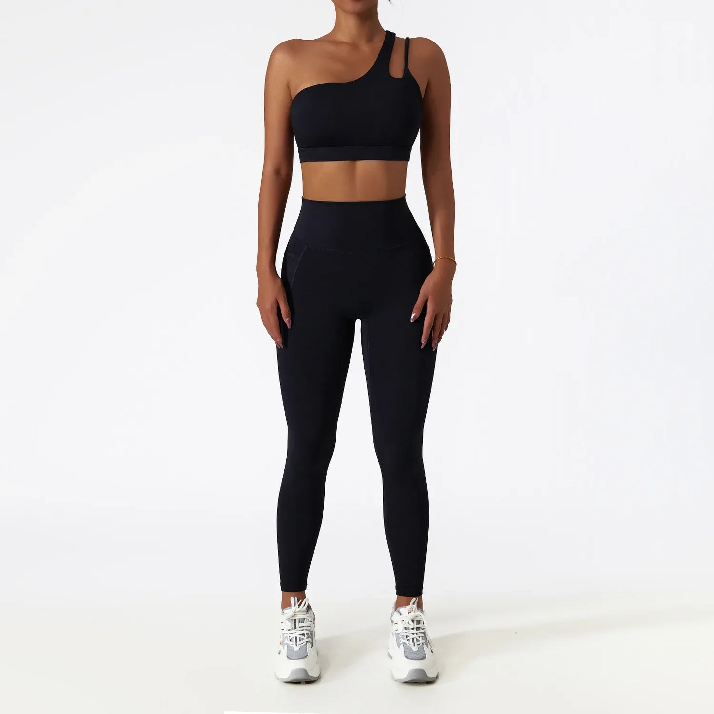 Custom LOGO High Quality One Shoulder Bra Top Pants Sports Set Environmental Friendly Women's Sportswear High Waist Sportswear