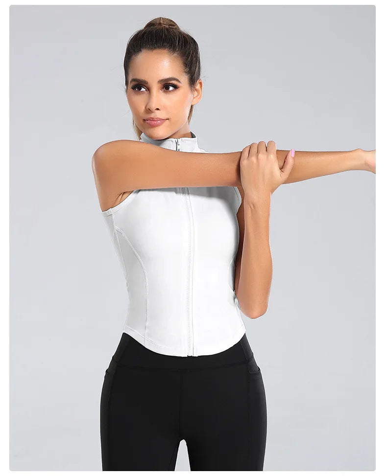 Customized LOGO Women's Outdoor Vest Yoga Suit Running Sports Riding Skinny Sleeveless Slim zipper Vest Tight Fitness Suit