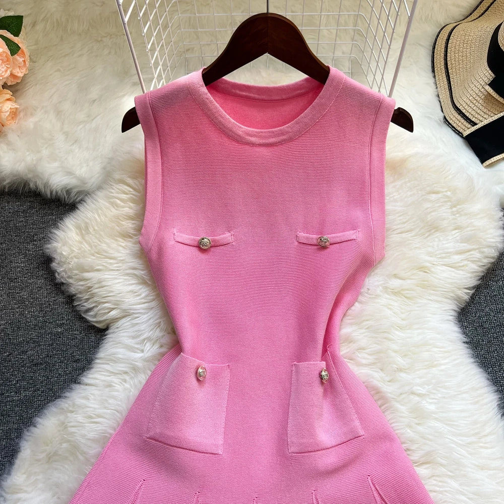 YuooMuoo Chic Fashion 2025 Summer Pleated Short Dress Women O-neck Slim Waist A-line Party Dress Streetwear Lady Outfits Vestido