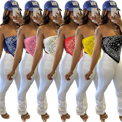ANJAMANOR Cute Sexy Graphic Bandana Crop Top Women Clothing 2023 Summer Women Off Shoulder Backless Tank Tops D13-AI10