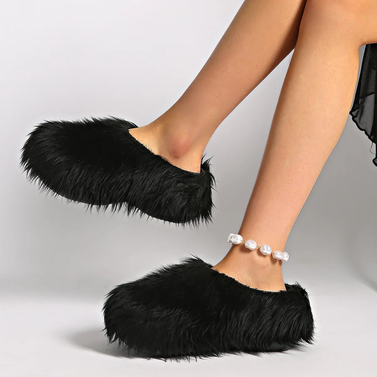 Modern Slippers Women's Faux Fur Adult Platform Mule Shoes Thick Sole Slides