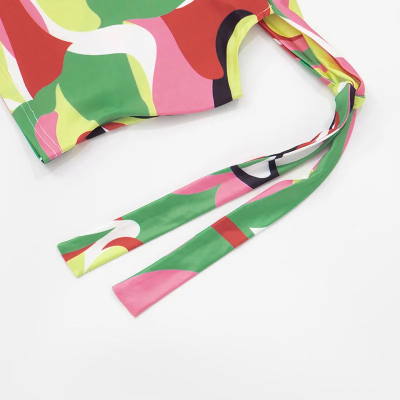 Joskaa Colorful Print Beach Style 2 Piece Sets Women Swimsuit Sexy Tube Tops and Shorts Matching 2025 Summer Bathing Suit