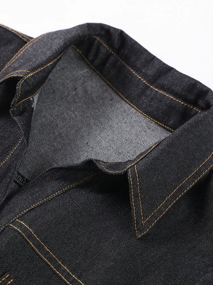 Street Vintage Denim Pants Sets Women Slim Long Sleeve Lapel Single Breasted Jacket Straight Trousers 2025 Spring Lady Outfits